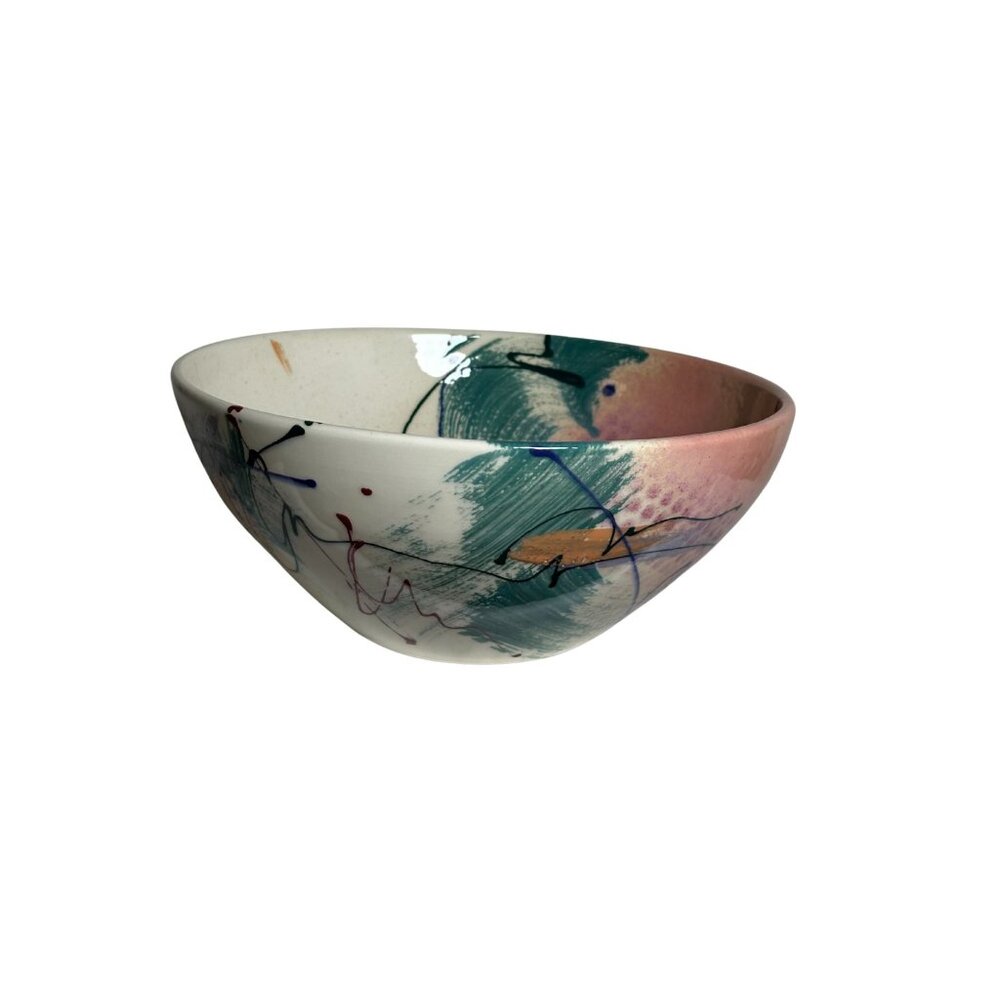Vintage Studio Art Pottery Bowl Hand Thrown Abstract Splatter Glaze CeramicDecor